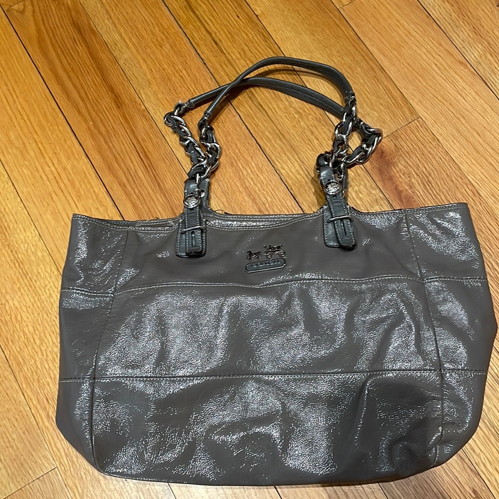 Coach Patent Leather Grey Tote Shoulder  Bag